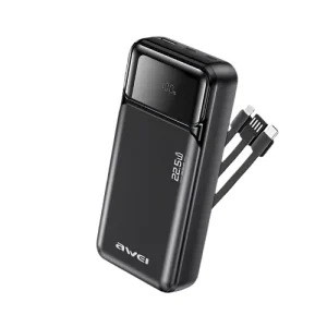 Awei PA-93 20000mah 22.5W Fast Charging Power Bank with Built‑in Cable (BLACK)