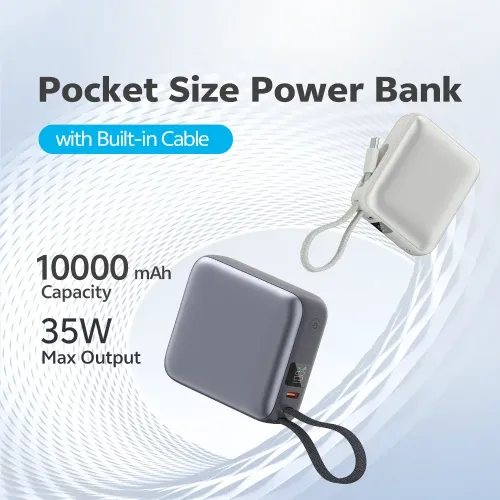 QCY PB10C 10000mAh 35W PD Fast Charging Mini Power Bank with Built-in Type C Cable - Image 5