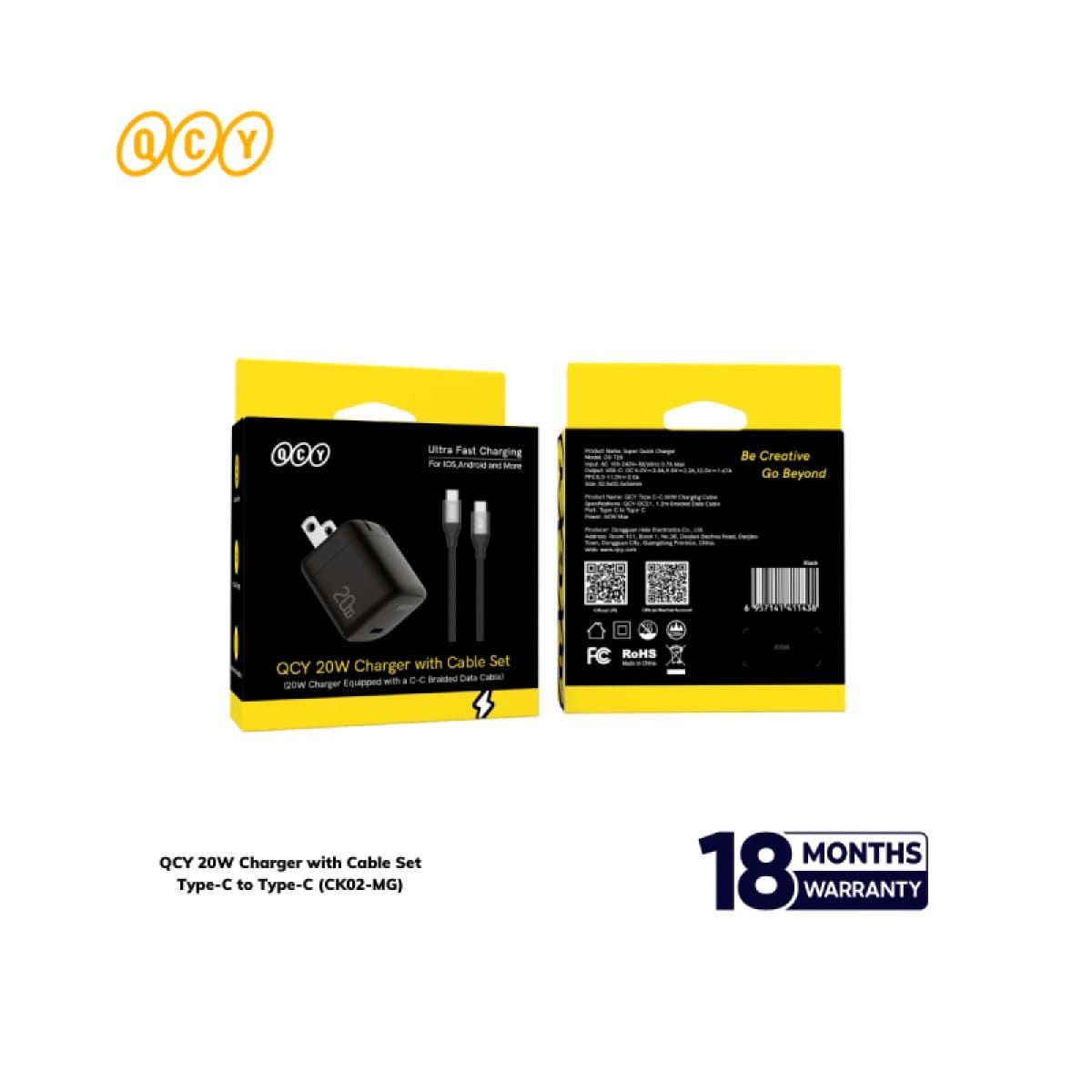 QCY 20W Charger with Cable Set Type-C to Lightning (CK03-MG)