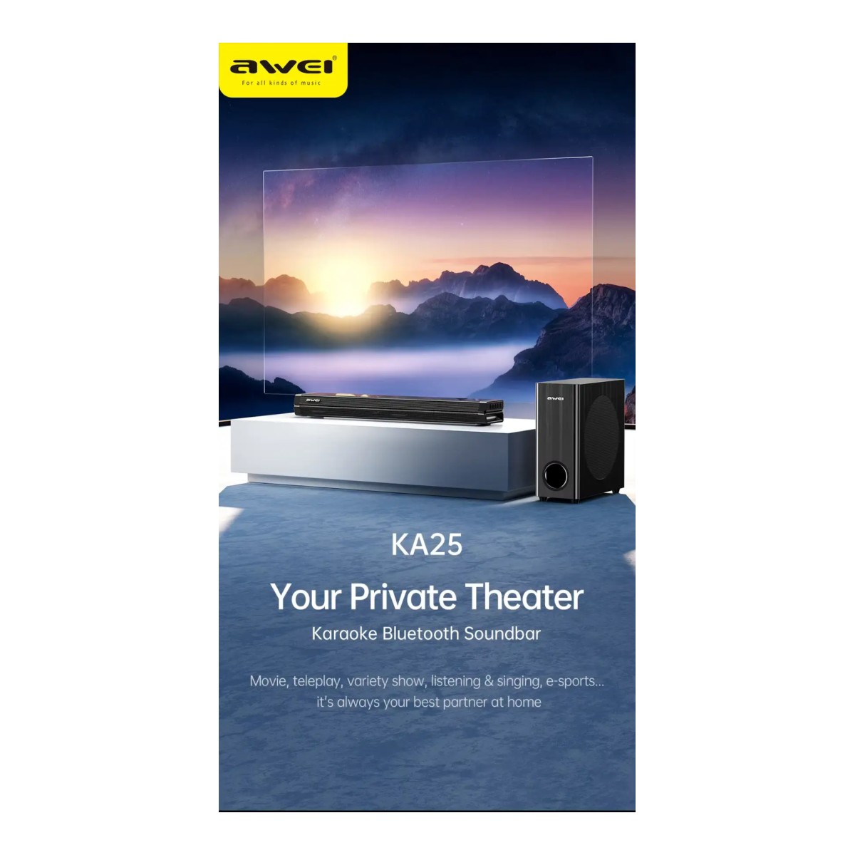 Awei KA25 100W Home Theater Stereo Soundbar with Subwoofer